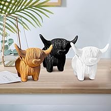 3 Pcs Highland Cow Figurine, Cow Statues and Figurines Home Decor, Handmade Resin Cow Sculpture Ornament, Cute Cow Nursery Decor, Mini Tabletop Decorations (3 Cow Statues)