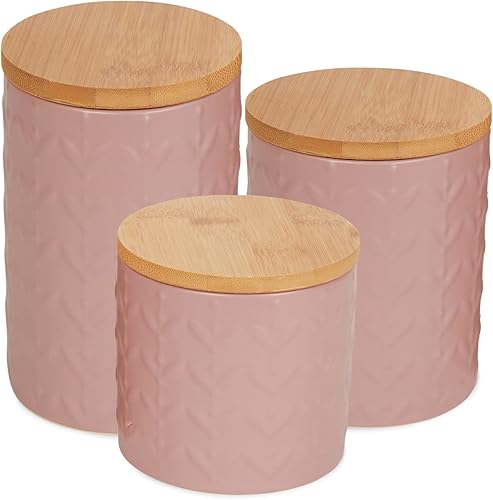 DII Kitchen Accessories Collection, juego de recipientes de cerámica mate texturizados, color malva pálido, vid, 3 piezas