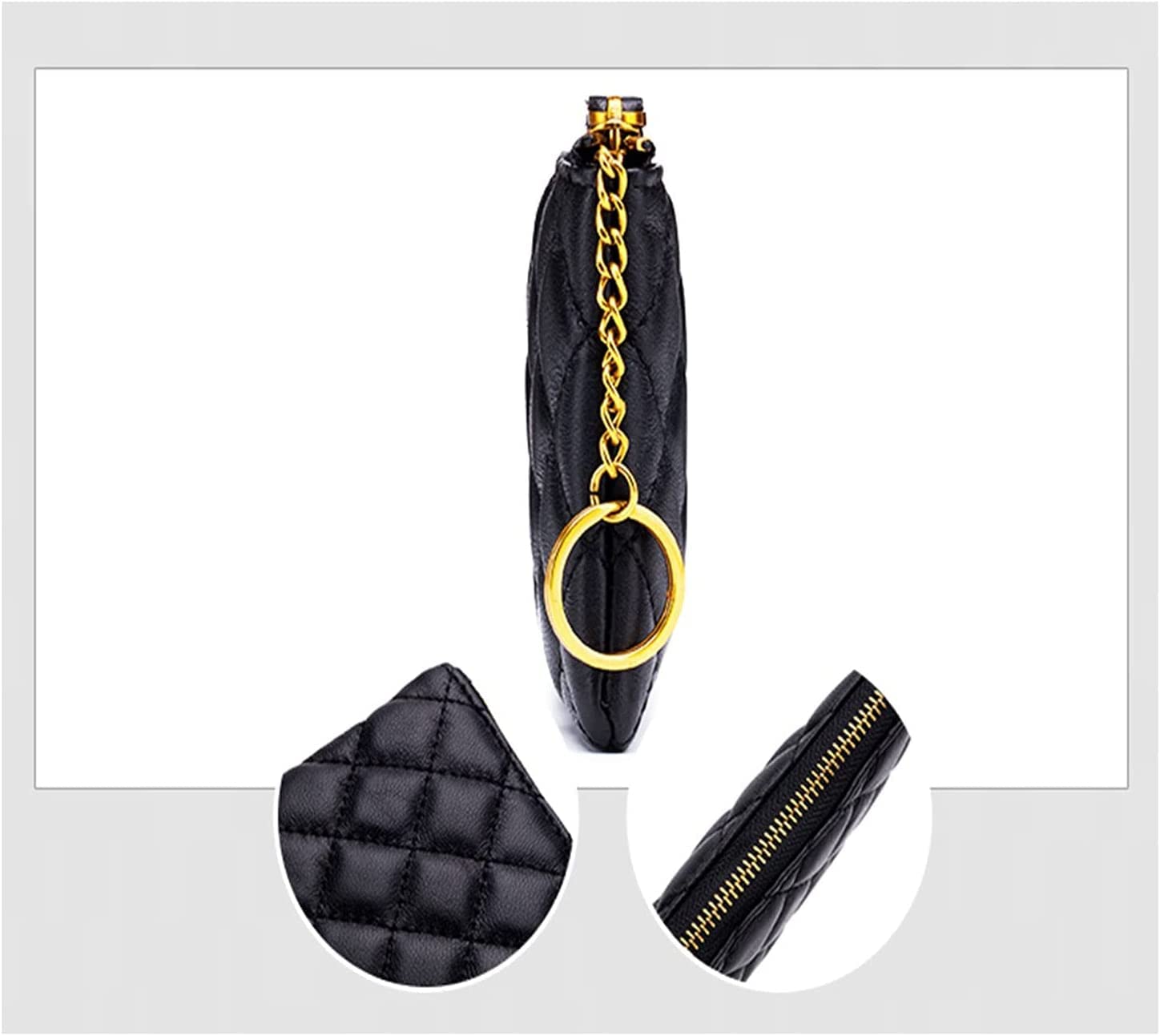 TOBILE Card Wallets Designer Mini Coin Purse Pouch Small Change Wallet Sheepskin Genuine Leather Bags Schlüsselanhänger Coin Bag (Color : Black)