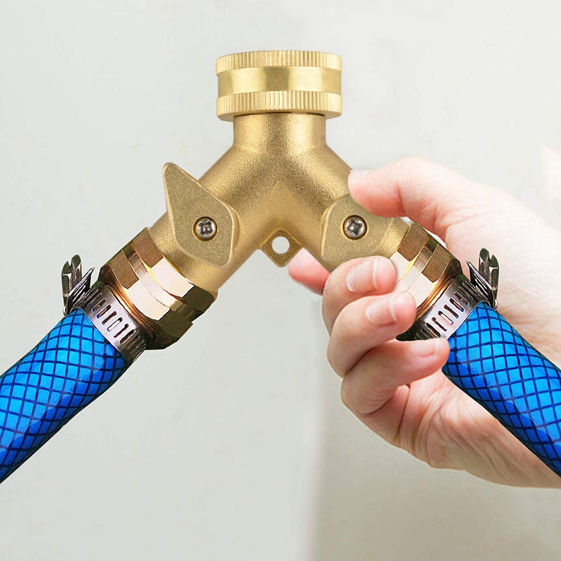 LUEXBOX - Divisor de manguera de 2 vías, conectores de manguera de latón de 3/4", conector de manguera de jardín, válvula de cierre de latón macizo