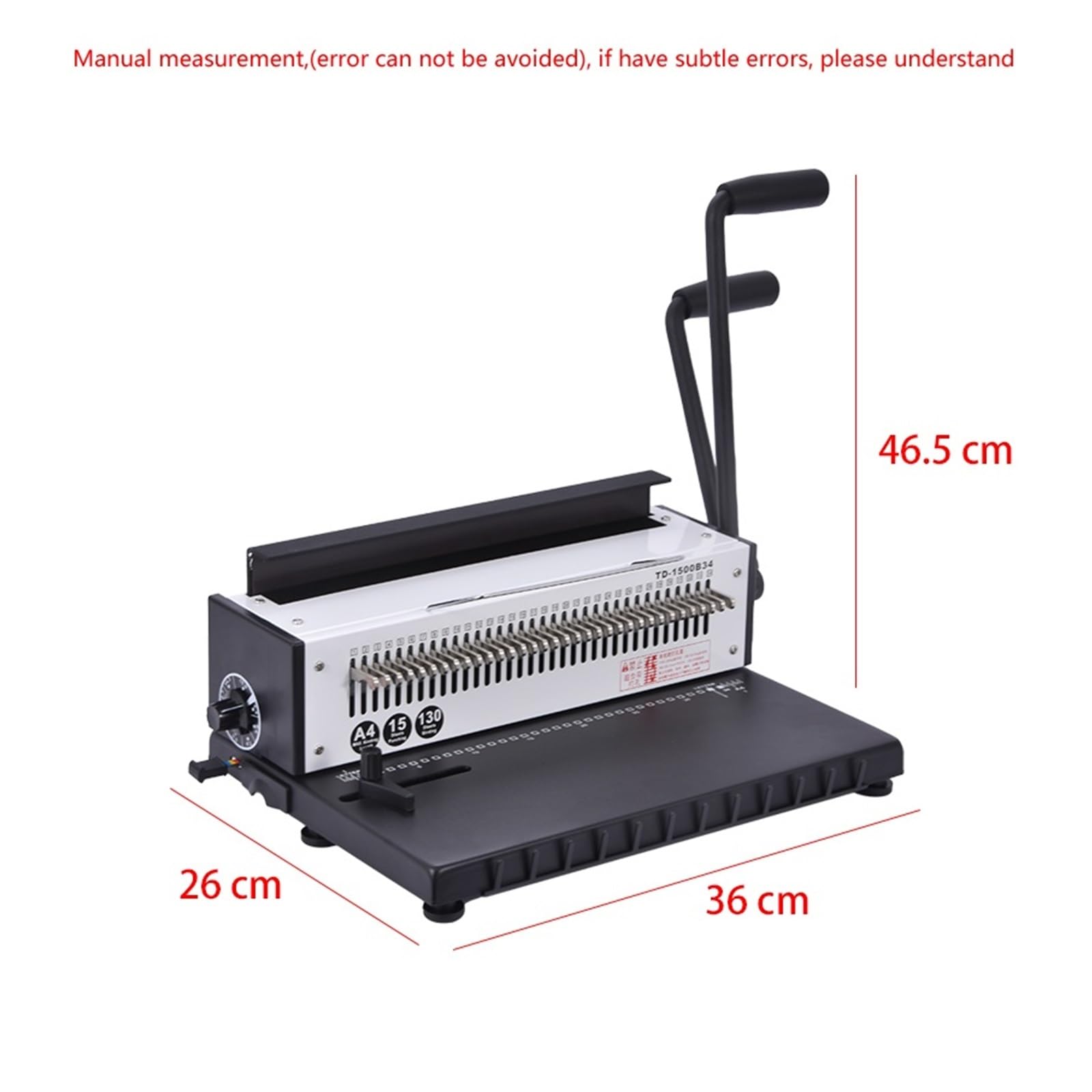 Bindownica, TD-1500B34 Ręczna spiralna maszyna do bindowania drutem Metalowa dziurkarka 34 kwadratowe otwory 4 * 4mm Album fotograficzny A4 Maszyna dziurkowania papieru