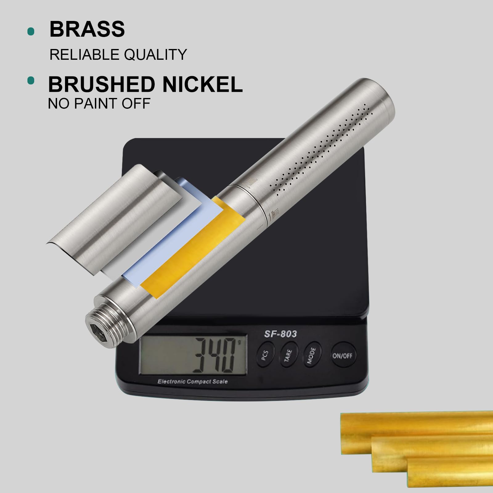 Homipro, soffione doccia in ottone spazzolato 2 in 1, funzione ad alto flusso, ad alta pressione, 17,8 cm, finitura spazzolata, doccetta con tubo flessibile da 150 cm, staffa