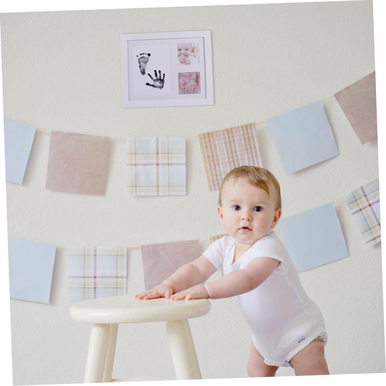 BESPORTBLE Handprint and Footprint Picture Frame for Nursery Decor, White Pp Plastic Growth Record Photo Holder for Keepsake and Home Desktop Display