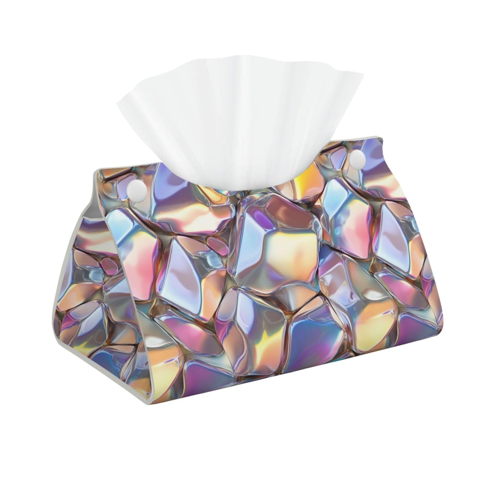 Iridescent Gemstones Tissue Box Cover Rectangle Pu Leather Tissue Box Holder for Car Bathroom Bedroom Desk Tabletop Decor