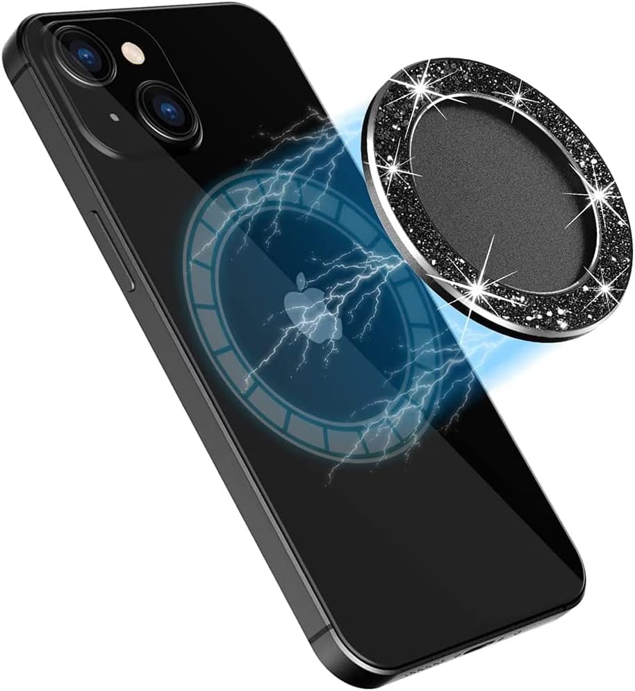 HALLEAST Magnetic Base Compatible with Popsocket iPhone 14/13/12 Mag Safe Case【Base Only】,Removable for Wireless Charging,Designed for P-Socket Grip or Phone Ring Holder Kickstand,Glitter Black