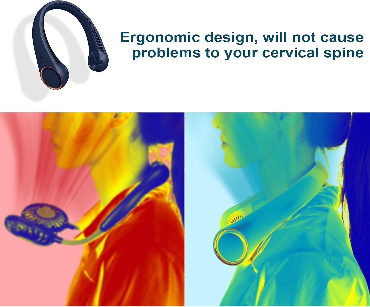 CIVPOWER Portable Neck Fan,Hands Free Bladeless Fan,360°Cooling Personal Fan,3 Speeds Adjustment,78 Air Outlet,Headphone Design,Rechargeable,USB Powered Neck Fan for Outdoor Indoor-Dark Blue : Home & Kitchen