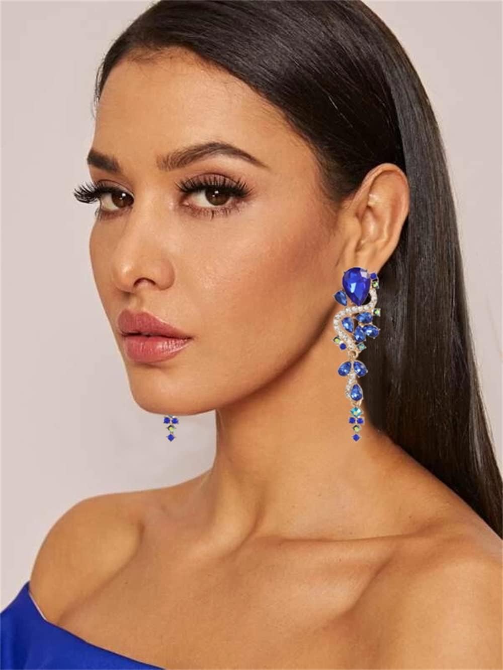 Rhinestone Statement Dangle Earrings Sparkly Crystal Bridal Wedding Earrings for Brides Bridesmaides Chandelier Teardrop Earrings for Women Prom Party - Image 7