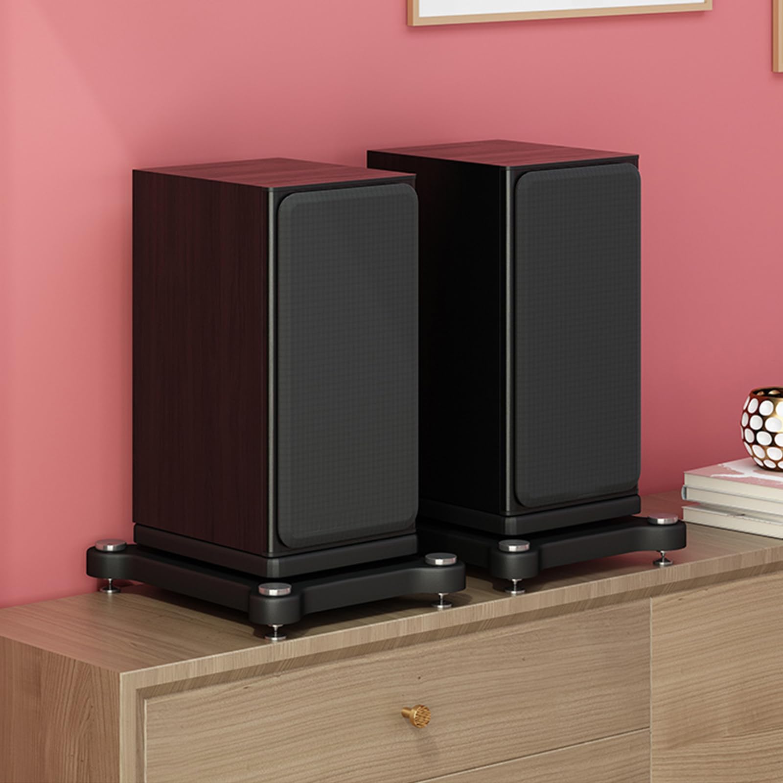 Supporto di isolamento per subwoofer per studio e home office, piattaforma di isolamento audio con piedini per altoparlanti standard, 39,9 cm di lunghezza x 45 cm di larghezza