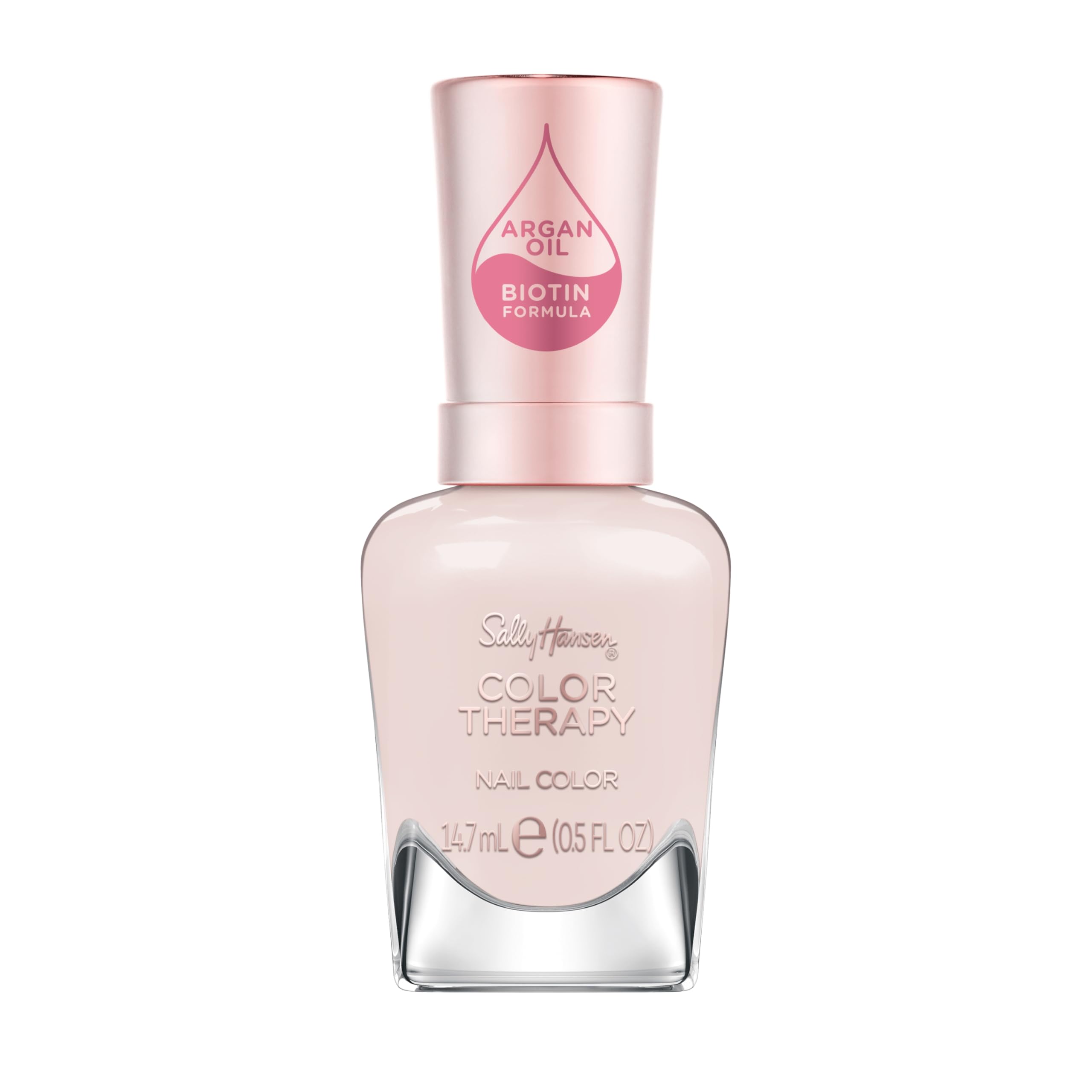 Sally Hansen Color Therapy Nail Polish | Biotin, Argan Oil, Long Lasting, Healthy Nails, Nail Strengthener, Semi-Opaque | 539 Bare Kiss | Nude Pink Nail Color