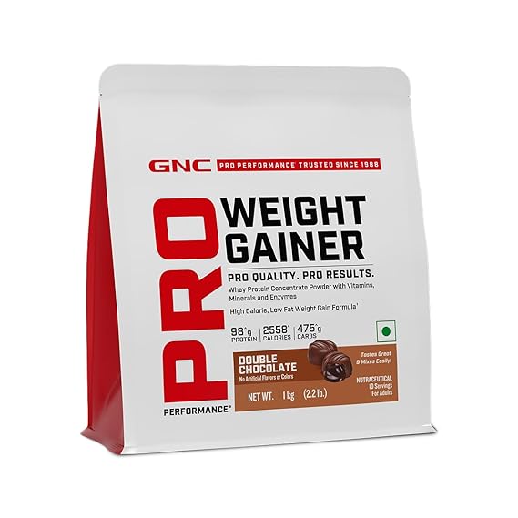 GNC Pro Performance Weight Gainer | 2558 Calories, 98g Protein, 475g Carbs | High-Calorie, Low Fat Formula | Healthy Body Gains | Faster Muscle Recovery | No Added Sugar | Chocolate | 1 Kg