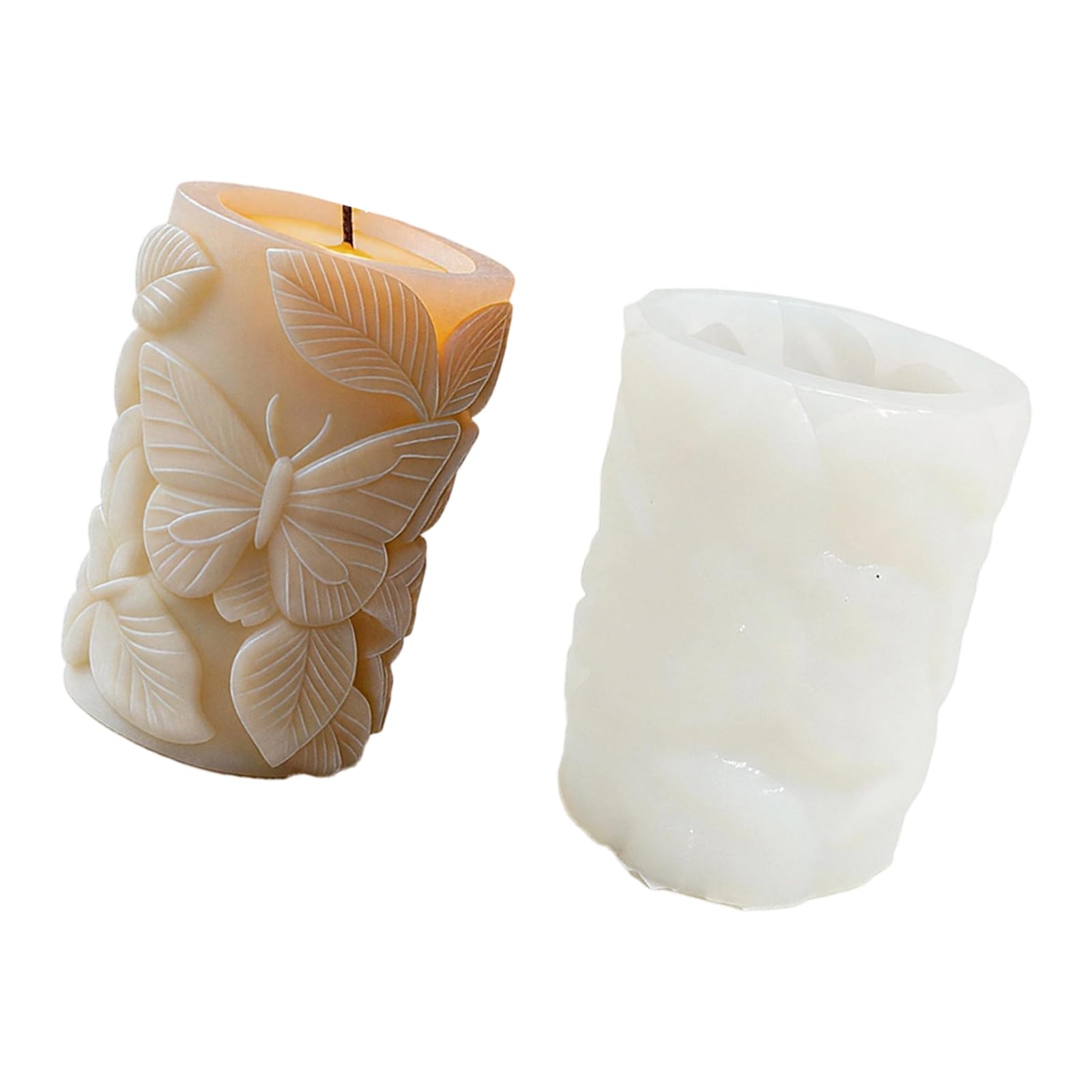 FGDTREE Carving Cylinder Silicone Molds Hedatproof Easy Demold for Soap Home Decoration Butterfly Relief Cast