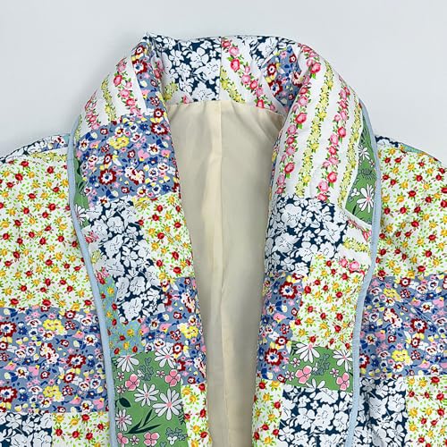 YKR Jaqueta feminina acolchoada acolchoada com estampa floral, frente aberta, leve, curta, moderna,