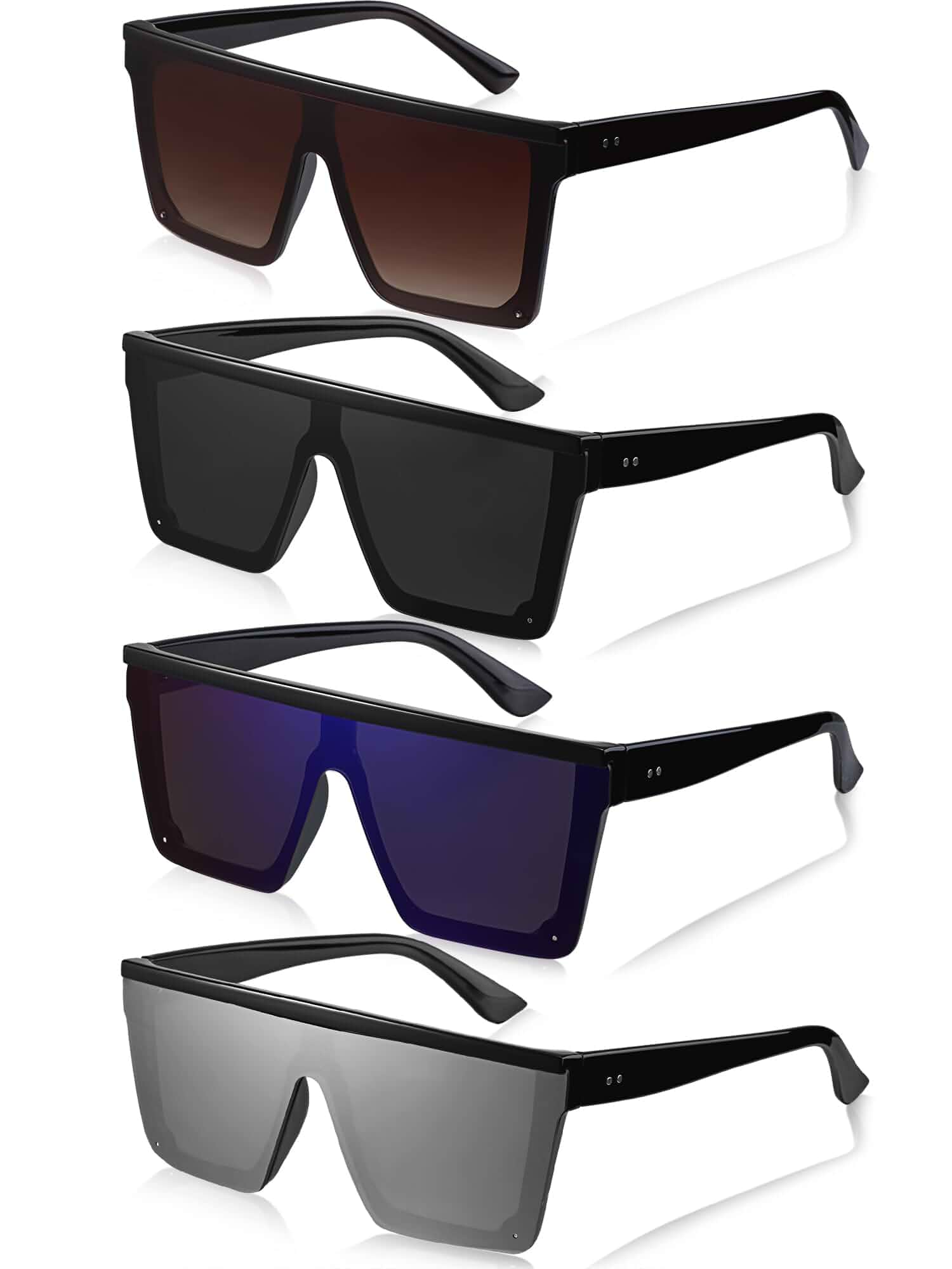Frienda 4 Pairs Oversized Flat Top Sunglasses, Style 1 Vintage Square Sunglasses Unisex Square Shade Large Sunglasses for Women Men
