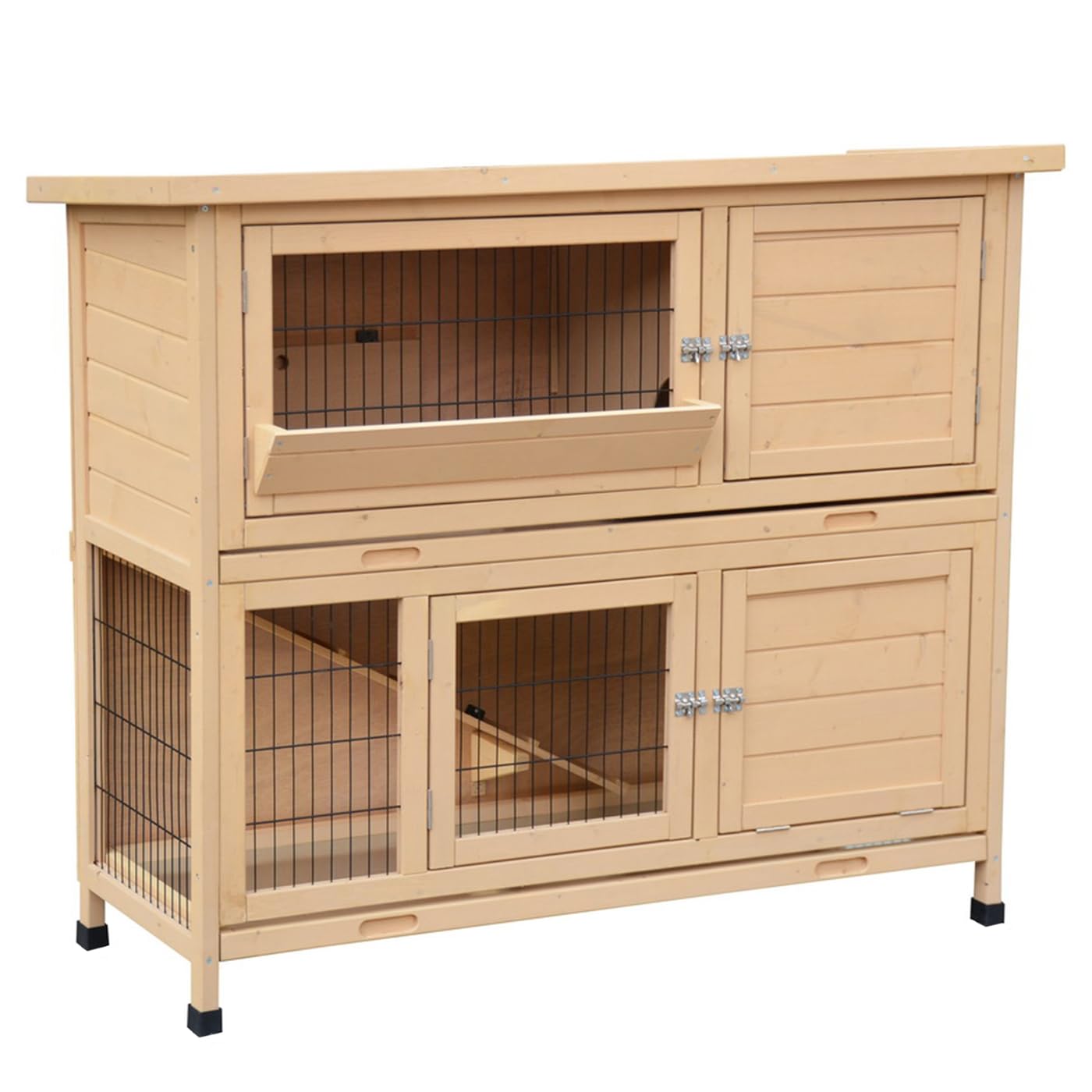 VOSS.PET Kaninchenstall Hanna, Kleintierstall, aus lasiertem Fichtenholz mit Zwei Ebenen, Hasenstall, naturbraun in den Maßen 122x50x101cm