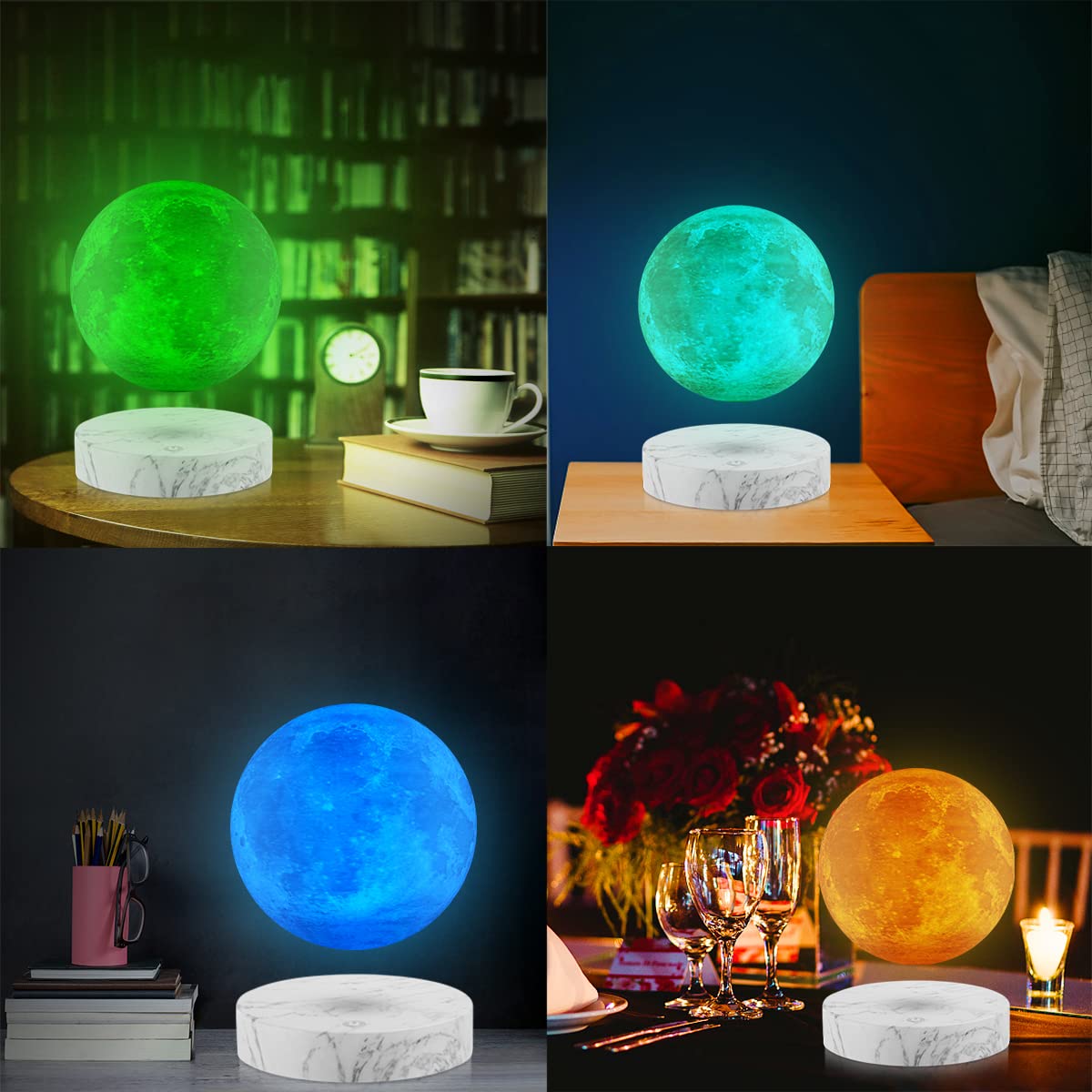 Levitating Moon Lamp, 3D Printing Spinning Moon Light, Magnetic Floating Lunar Lamp, 16 Colors