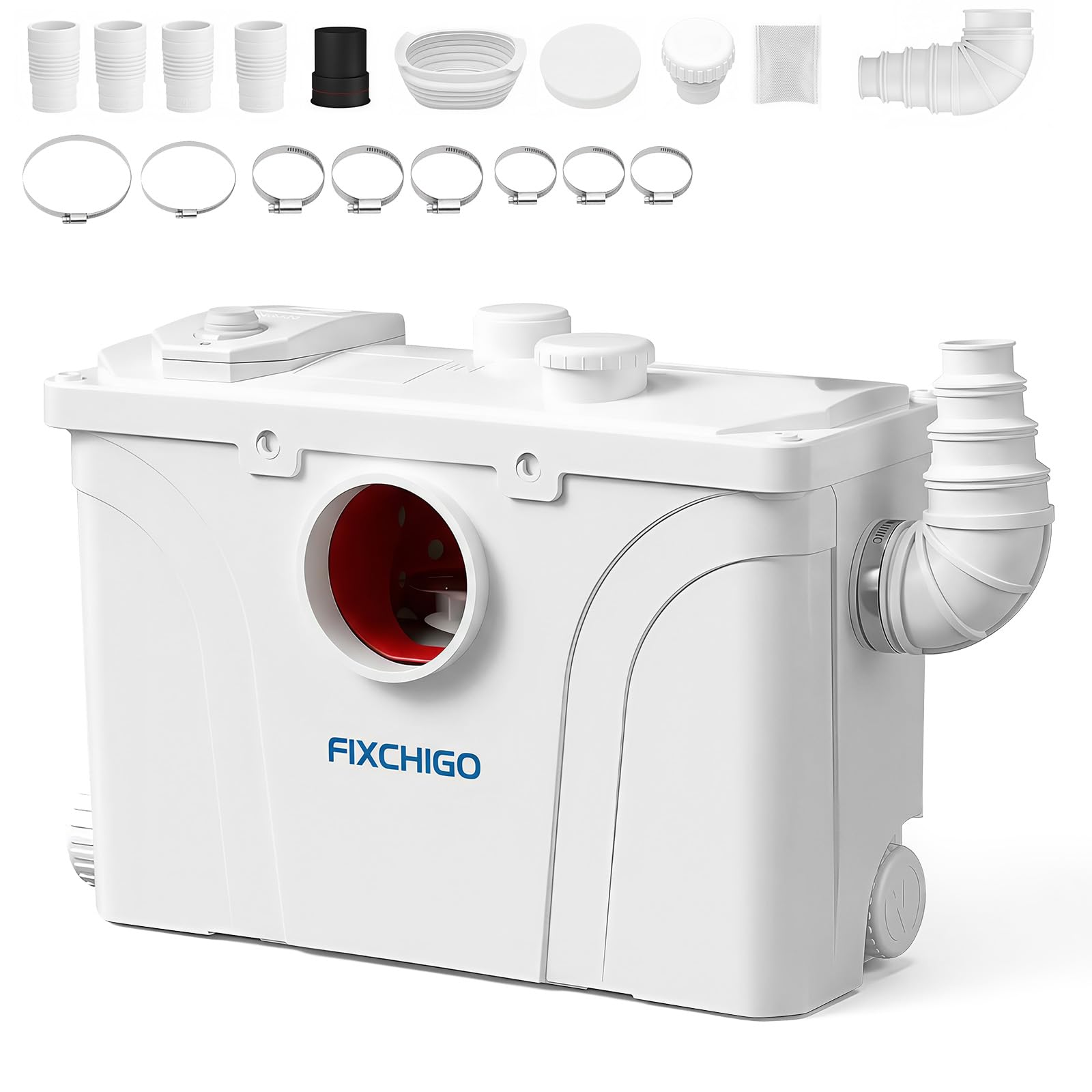 800W Macerator Pump, Macerating Toilet System with 4 Inlets/1 Outlets, 48 GPM Flow, 29.5 FT Head, PCB Smart Control Sewage Pump for Basement, Sink, Toilet, Laundry, Kitchen