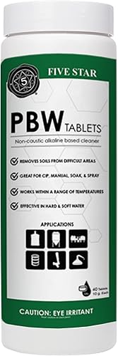 Five Star PBW Tablets - 0.35 oz (1 tableta por 1 galón de agua) 40ct - Growler, Carboy, limpiador de barriles
