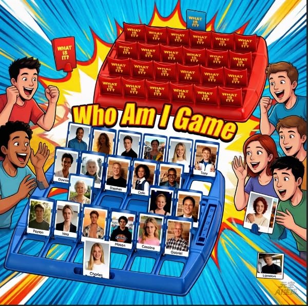 Personalised Photo Who Am I Game Fun Family Guessing Board Games Classic 24 Characters with Your Own Picture Idea For Game Night Birthday Gifts For 2 Player Women Men Family Friend Colleague (Style 1)