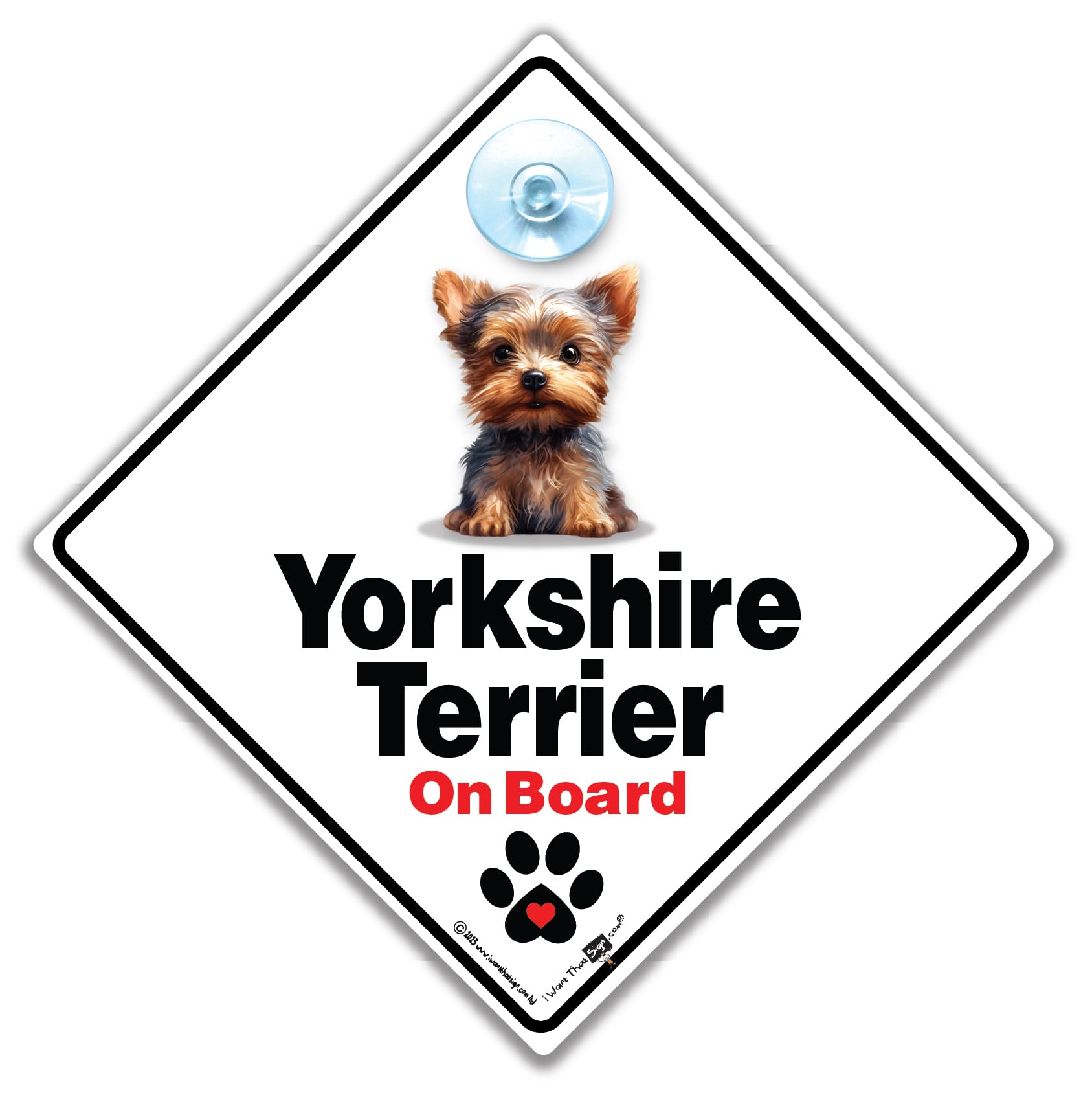 Iwantthatsign.com White Yorkshire Terrier On Board Sign, Yorkie Dog Car Sign, Dog On Board Sign, Dog In Transit Sign, Fur Baby Sign 14 Cm X 14Cm X 2Cm