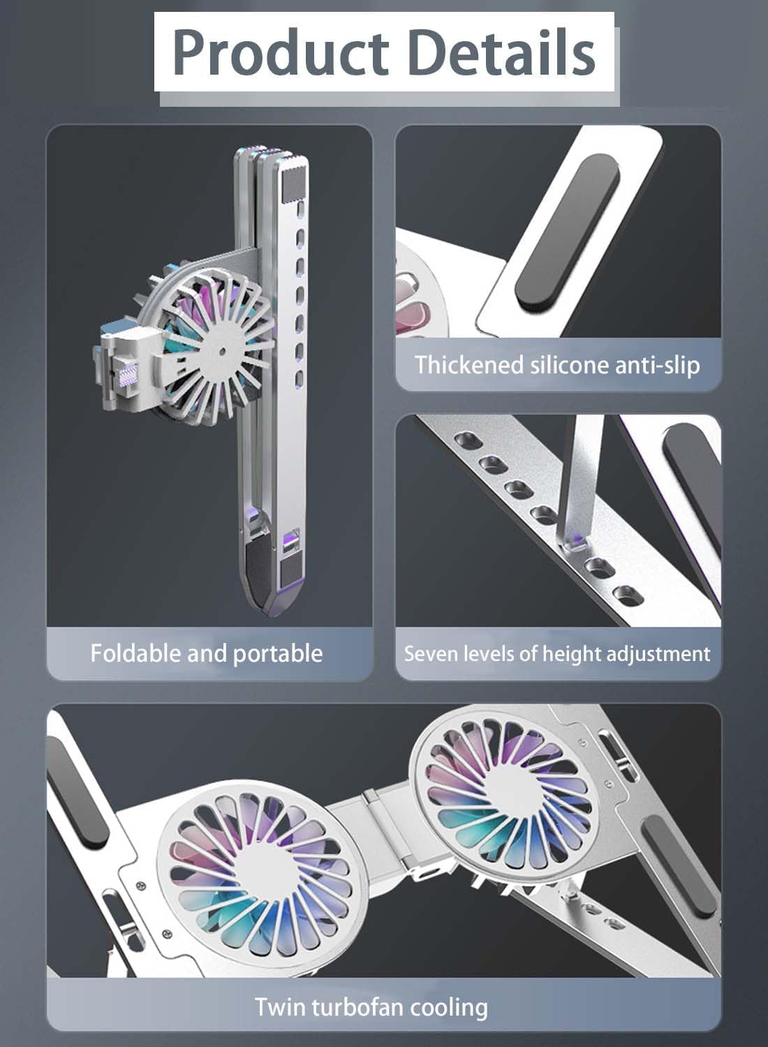 Supporto Laptop Pieghevole Con Ventole RGB - Regolabile E Portatile Per PC Fino A 18 Pollici