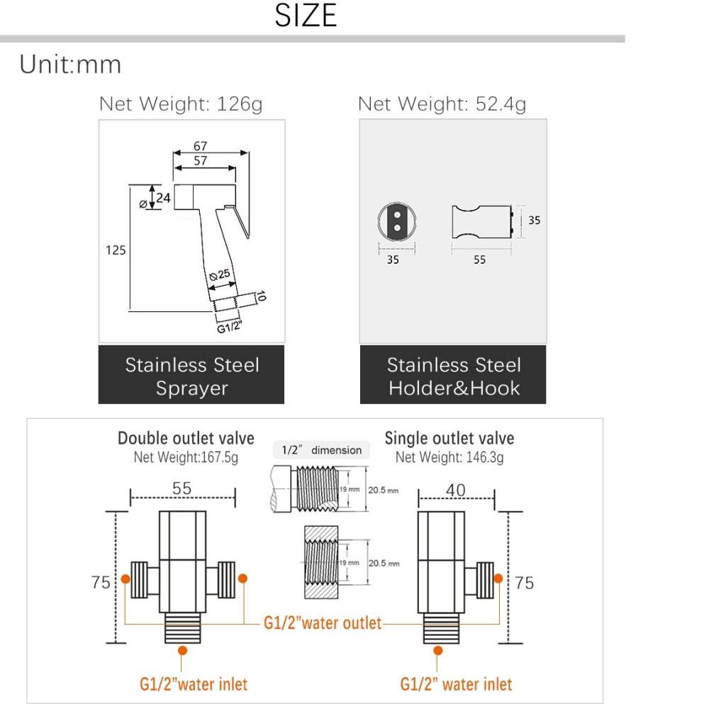 Spruzzatore manuale per bidet musulmano a pressione adiubile, in acciaio spazzolato, kit di lavaggio WC per igiene, facile pulizia e cura della persona
