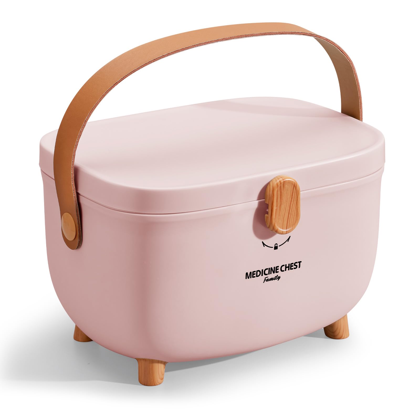 Stidyzo Medicine Storage Box, Double Layer Portable Multi-Grid Medicine Organiser with Lid, Large Capacity First Aid Storage Box, Lockable Medicine Cabinet for Home, Bathroom, Office & School(Pink)