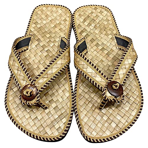 Natural Flip Flops slippers Hand-woven Straw Sandals Handmade shoes Tropical pandanus tress leaf perfect for your feet (L)