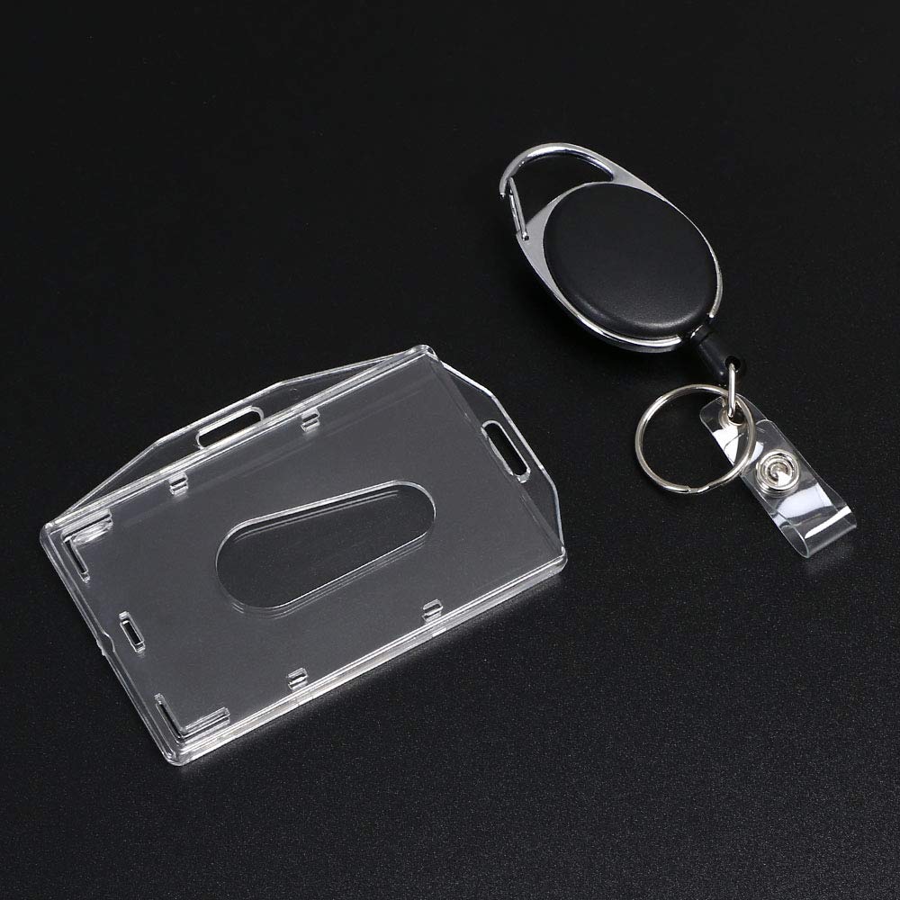 Porte-Badges Transparents Rigides - Lot De 2 Avec Cordons Rétractables - Pour Cartes D'Identité, Badges, Cartes De Crédit - Horizontal/Vertical - 7