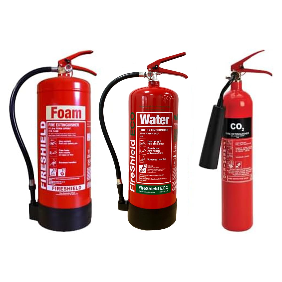 FireShield 6Ltr AFFF Foam, 6Ltr Water & 2KG CO2 Fire Extinguishers