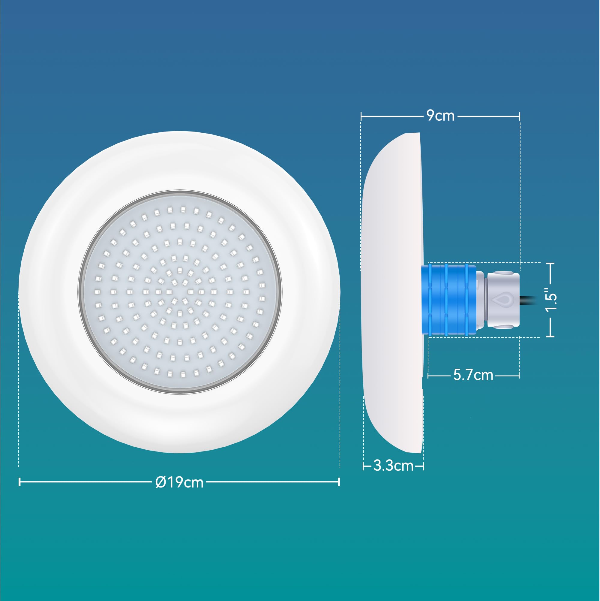 LED Poolbeleuchtung 15W RGB Mehrfarbig Poolscheinwerfer mit Fernbedienung 1,5" Außengewinde Ø190mm 12V AC 2 Stück