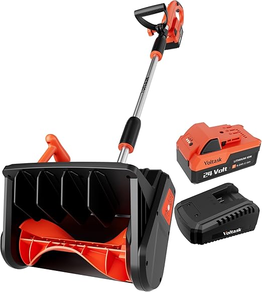 VOLTASK 24V 13-inch Cordless Snow Shovel with Directional Plate, Battery & Quick Charger Included