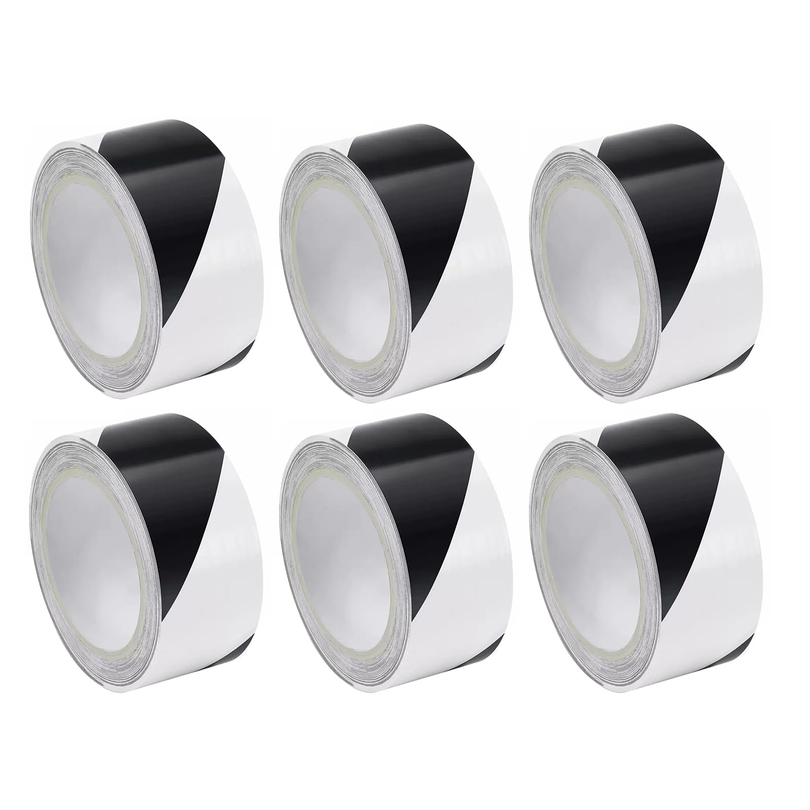 6 Rotolo Nastro di Avvertimento Nastro di Sicurezza 48mm x 33m Nastro Adesivo di Pericolo Nastro Barriera Impermeabile per La Marcatura dei Pavimenti,Black White