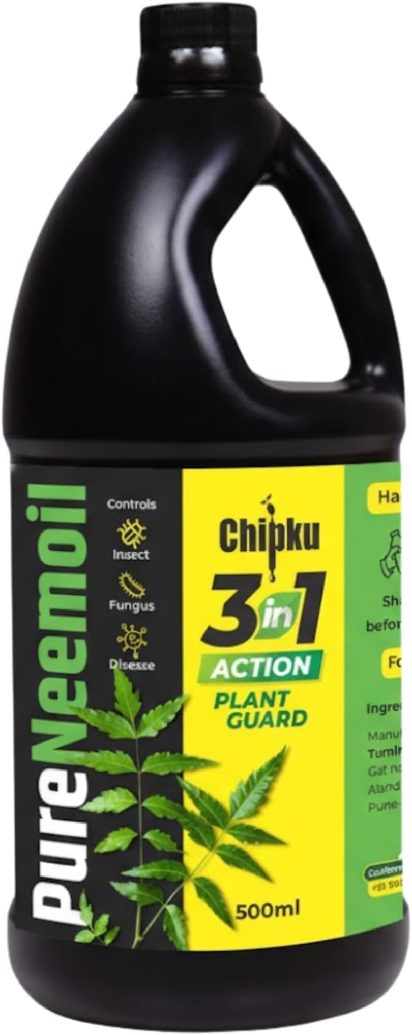 Chipku Organic Neem Oil for Plants 500ml With Free Spray Gun Concentrate Cold Pressed Water Soluble Formula for Garden & Home Plants For Making 100 Neem Spray Bottles