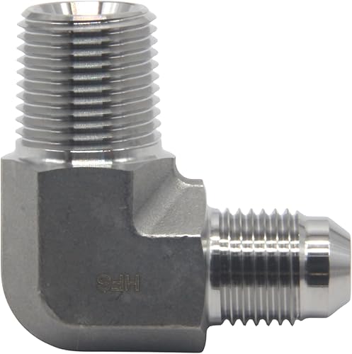 Miniatura 7 de HFS (R) 38" macho NPT a 38" macho JIC codo 90 Flare tubería de acero inoxidable 304 (38" MNPT x 38" MJIC)