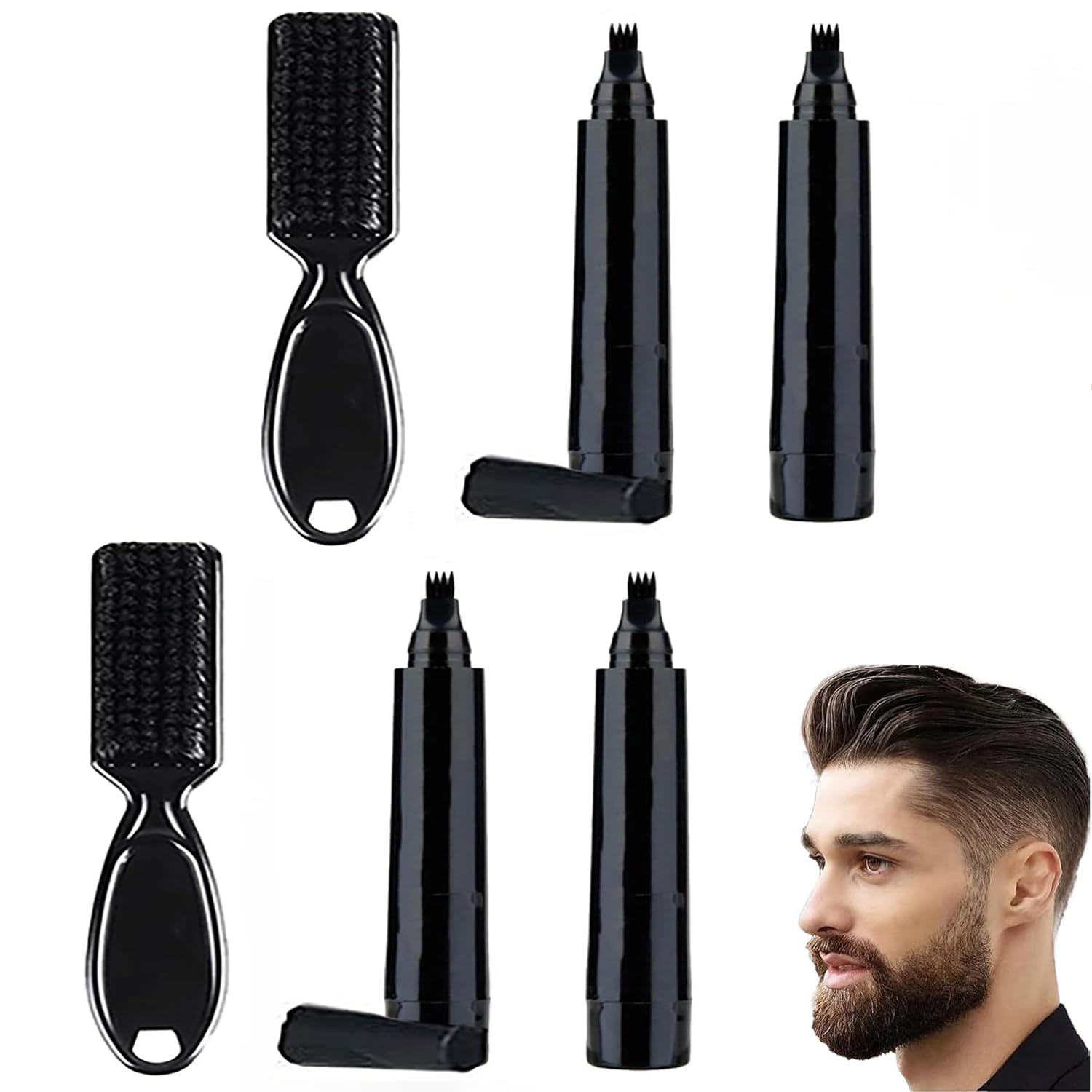 Set di 4 penne Stilografiche per Barba con Spazzola per Barba, Kit Matita Riempitiva per Barba da Uomo, Riempimento Barba Impermeabile, penna per baffi e sopracciglia
