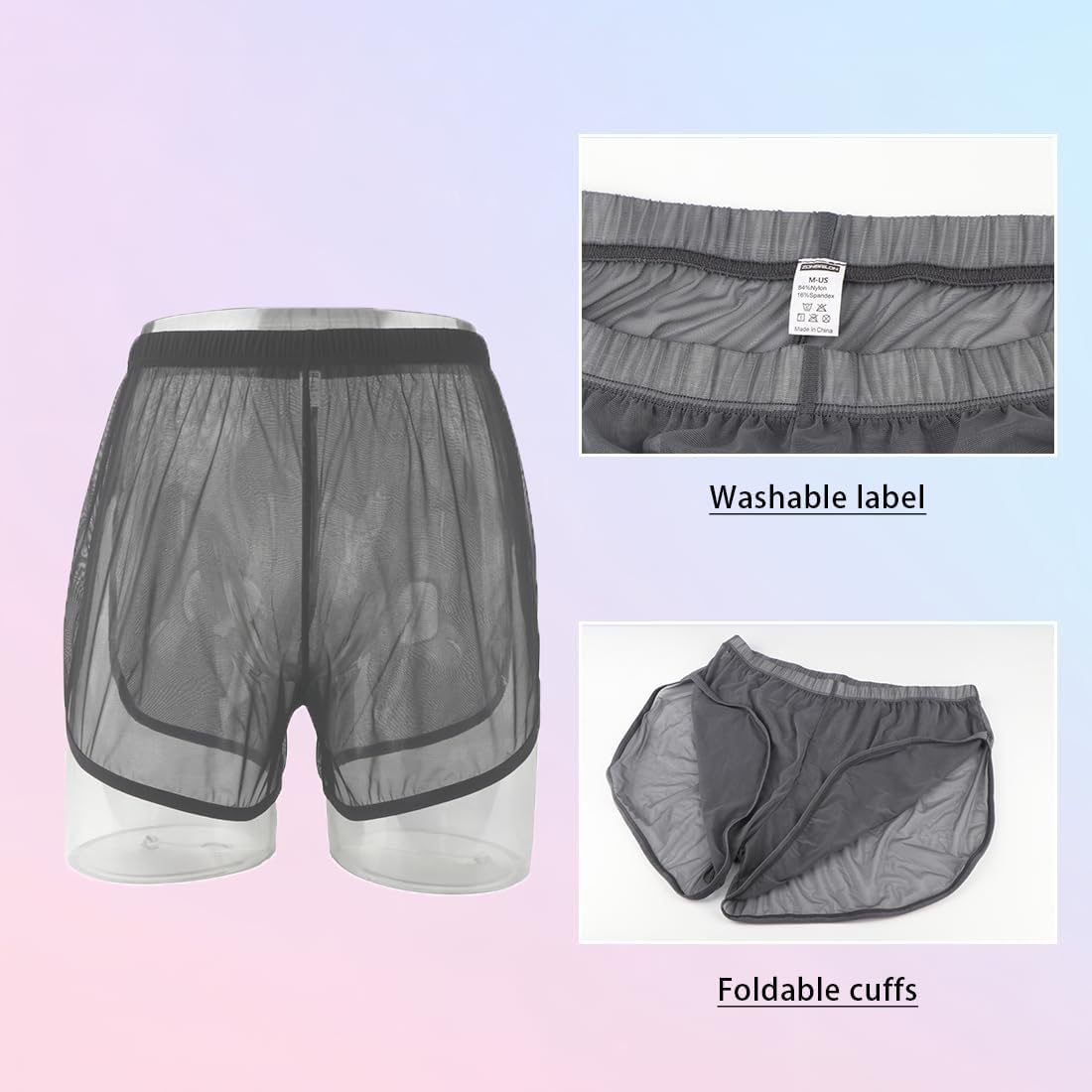 Mens Sexy Shorts Transparent Boxer Briefs Underwear Ultra Thin Split Side Mesh See Through Underpants