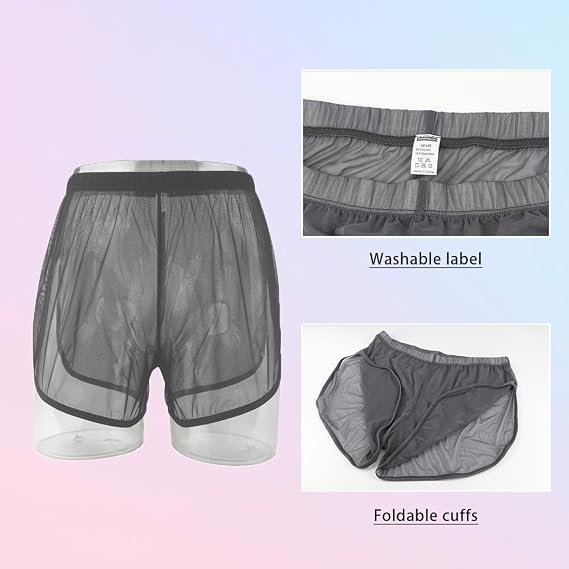 Mens Sexy Shorts Transparent Boxer Briefs Underwear Ultra Thin Split Side Mesh See Through Underpants