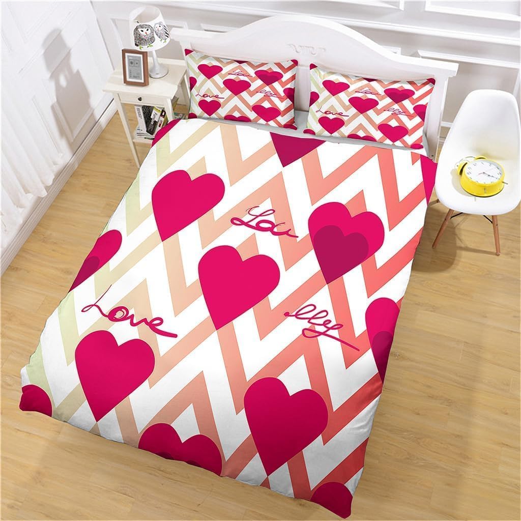 Bettwäsche 200x200 Liebe Bettwäsche-Sets Romantisches Pärchen 3D Druck Bettbezug Liebe Weiche Mikrofaser 3 Teilig Bettbezüge mit Reißverschluss und 2 Kissenbezug 80x80cm I533