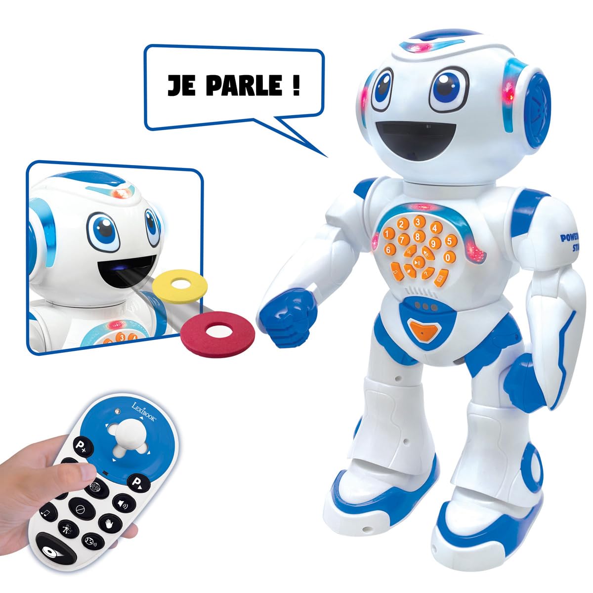 Lexibook Powerman Star Robot télécommandé, Parle et Marche, Programmable STEM pour Enfants 4+, Blanc/Bleu, ROB85FRLXB