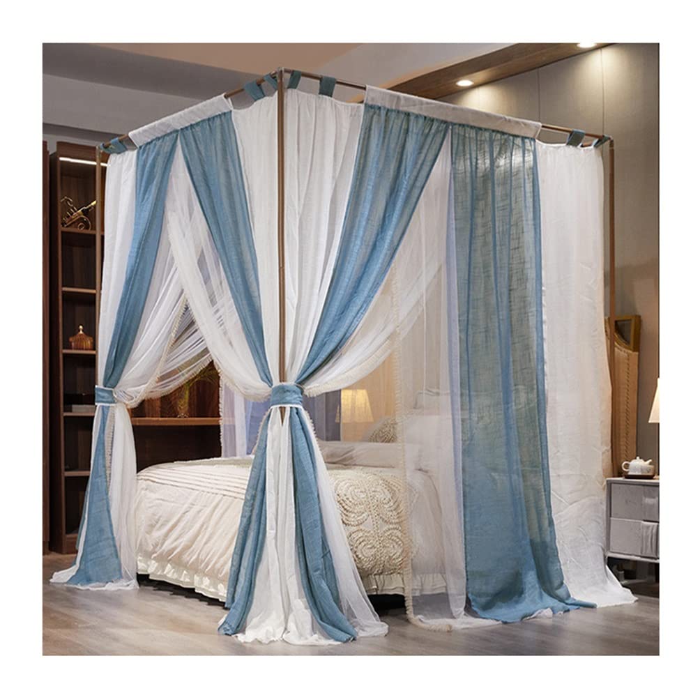 GTHTUHFD Double Layer Linen Bed Canopy Mosquito Net, 4 Corner Post Bed Curtains Bedroom Decor With Stainless Steel Brackets