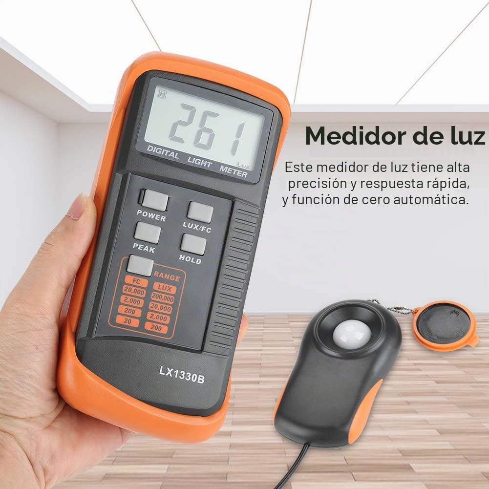 Akozon - Medidor de luz Digital (1330B, LCD, medidor de luz, 0.1-200/2,000/20,000, 200,000/200,000 Lux