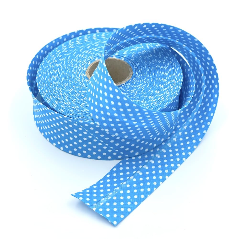 Craft Cult 40mm Wide Polka Dot Printed Pattern Bias Binding Tape - 25 Metre Roll (116 - Bright Blue)