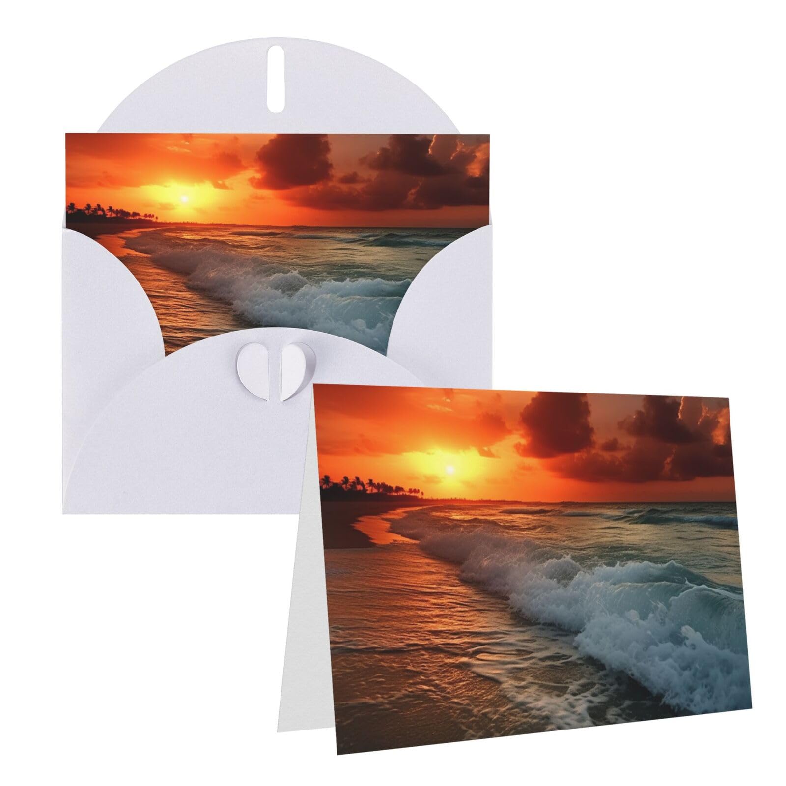 Blank Greetings Card 4'' X 6'' With Envelopes, The Beach Sunset Thank You Cards Note Cards White All Occasion Cards For Christmas Holidays Birthday Graduation Anniversaries