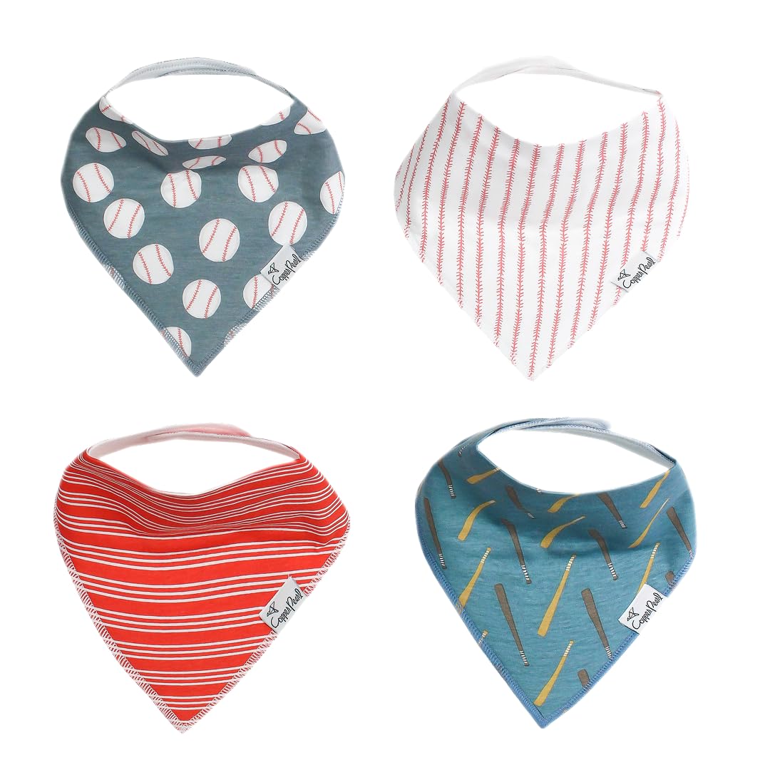 Copper Pearl 4 Pack Soft Cotton Baby Bibs for Drooling and Teething, Absorbent Drool Bibs for Baby Girl and Boy, Adjustable to Fit Newborns to