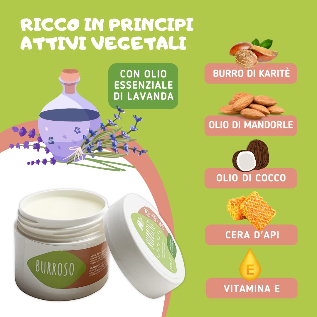 My Natural Dog BURROSO - Balsamo Naturale per Naso e polpastrelli del Cane - Formula Human Grade, Made in Italy con Olio Essenziale di Lavanda, Vitamina E, Burro di Karité, Olio di Cocco e Cera d'Api