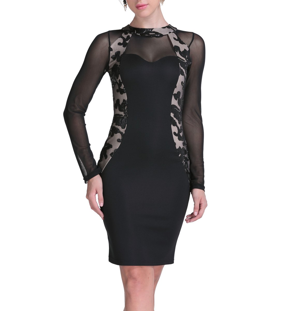 Women's Elegant Long Sleeve Party Club Wear Cocktail Dress Black