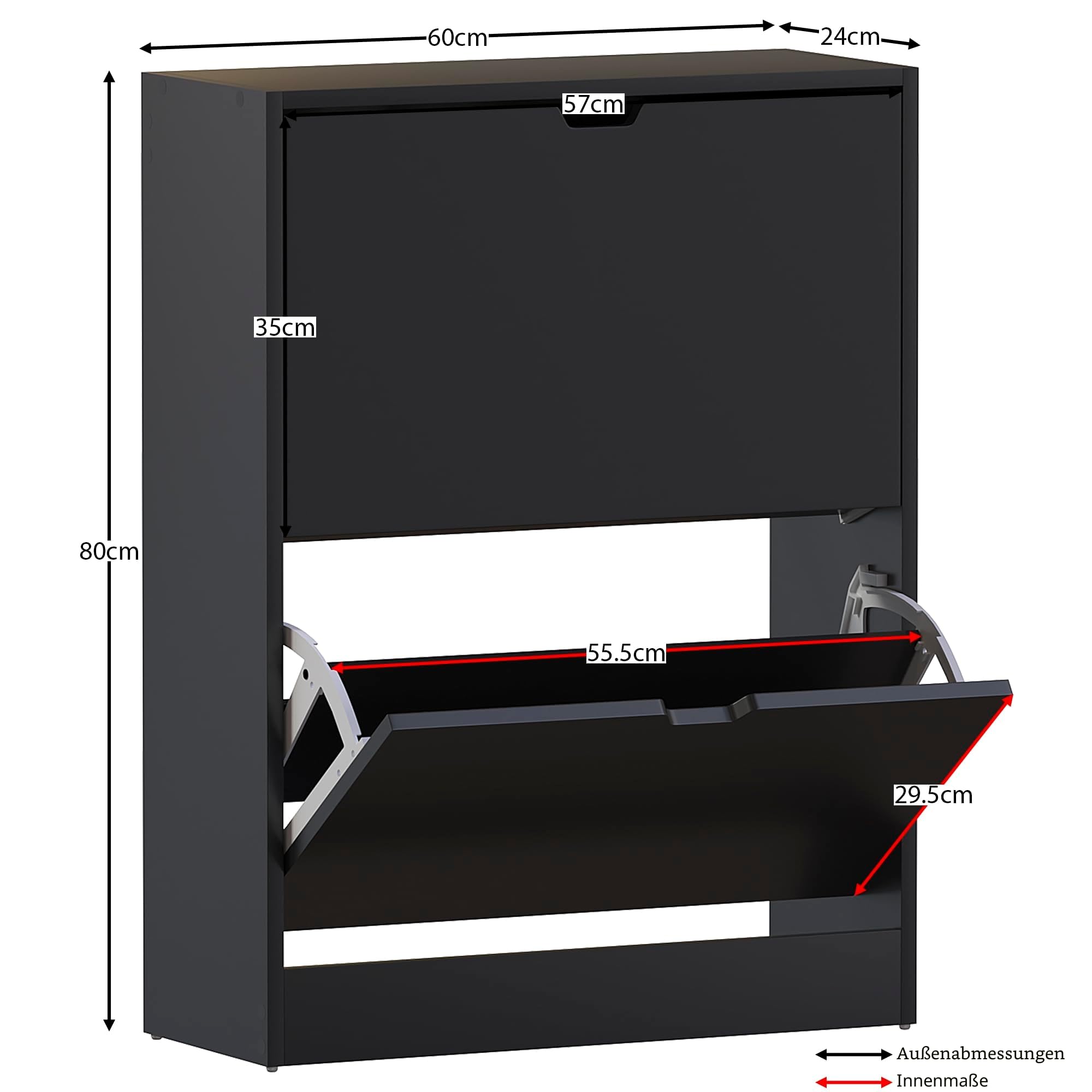 Vida Designs Schuhkipper mit 2 Klappen | 80 H x 60 B x 24 T cm | Schwarz | Platzsparender Schuhschrank für bis zu 10 Paar Schuhe | Kippschutz | Flurmöbel für Eingangsbereich