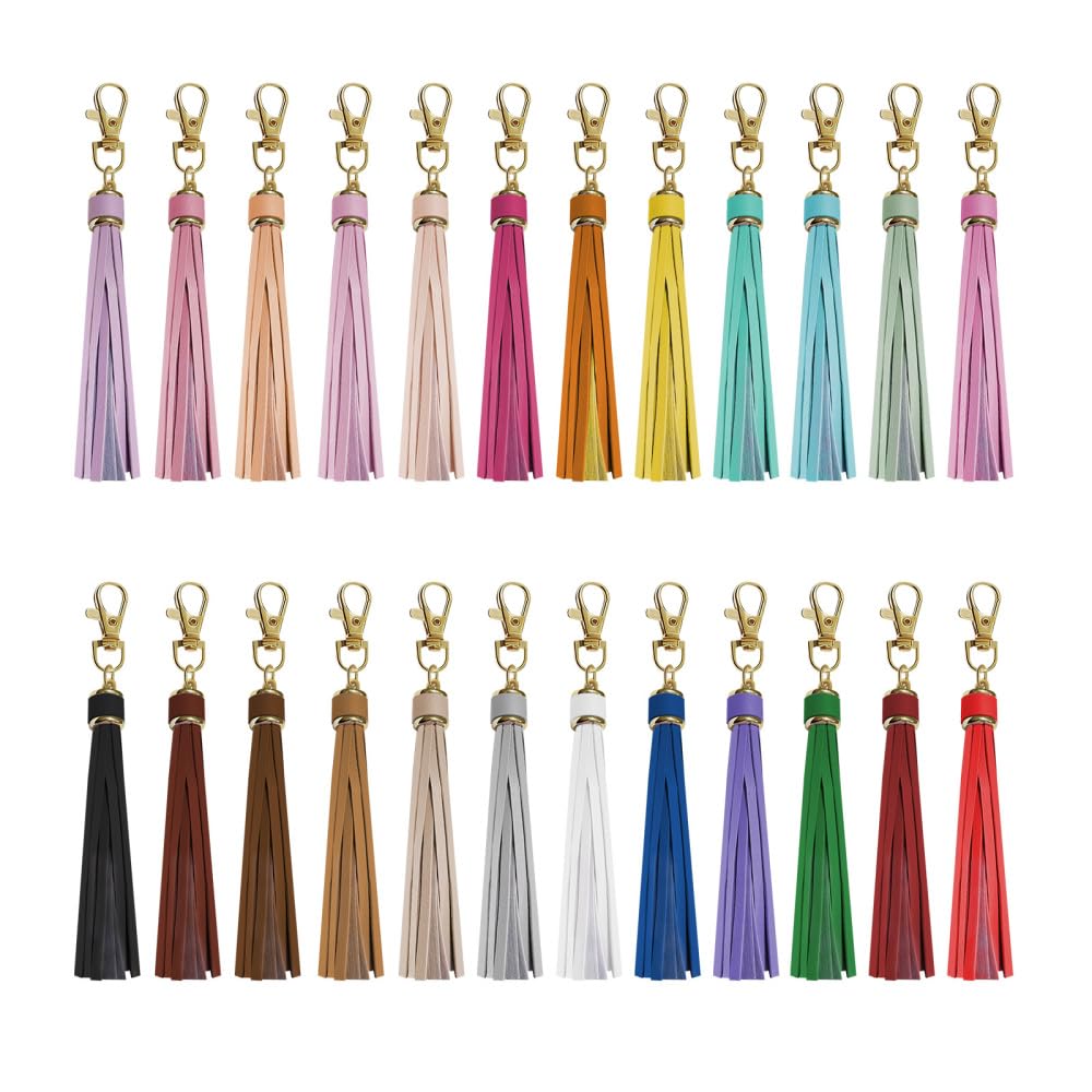 PU Leather Tassels, 24Pcs Keychain Tassels with Lobster Clasp for Christmas, Bags, Keys, DIY Crafts