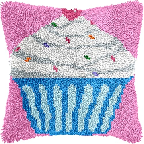 Image of Puzamen Latch Hook Pillow Kits for Adults 17 * 17IN Latch Hook Kit | 43*43cm Pillow Cover Making Kit Crochet Craft with Pre-Printed Canvas & Precut Yarn and 2 Hook Tools for Christmas Gift