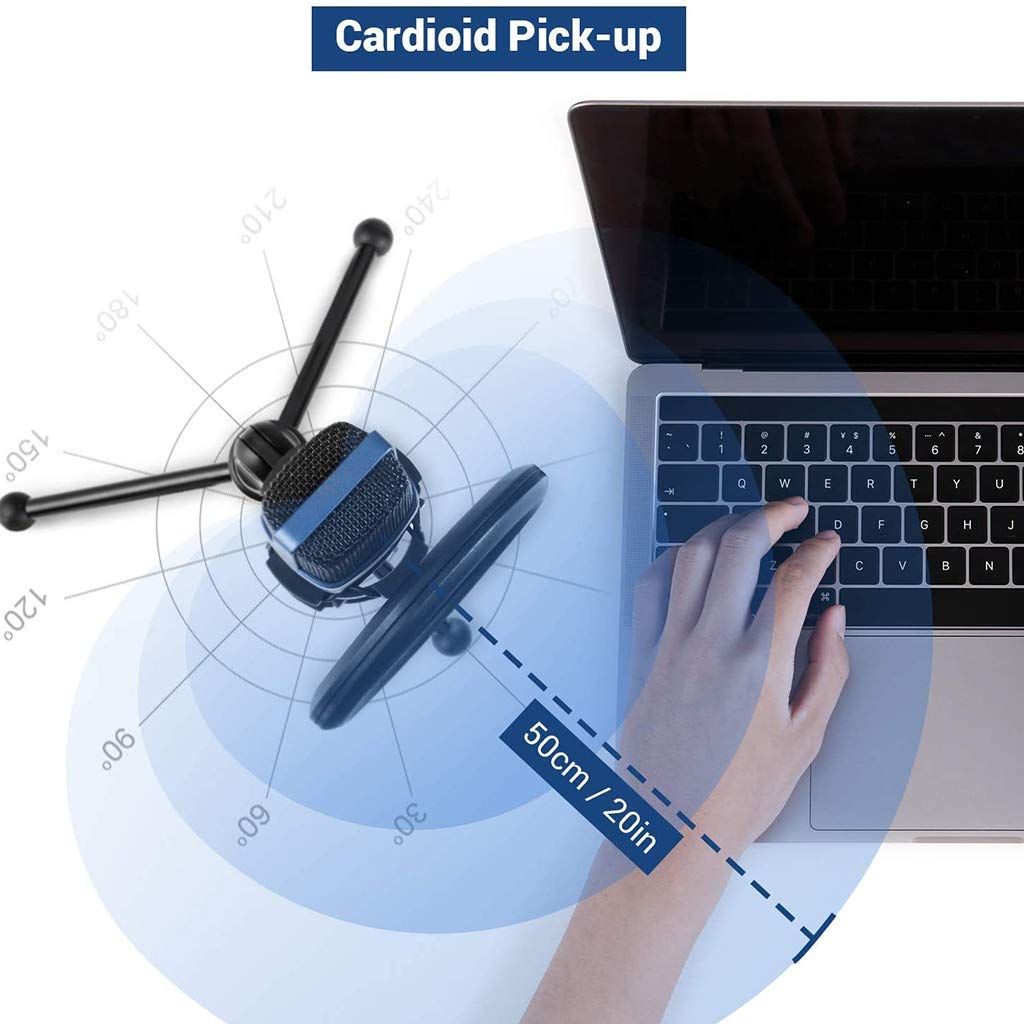 Microfono per PC, Microfono a condensatore USB per PC/Laptop Plug & Play con Filtro Anti-Pop a Doppio Strato e Supporto per treppiede per Registrazione in Studio, Trasmissione e gi,Blue